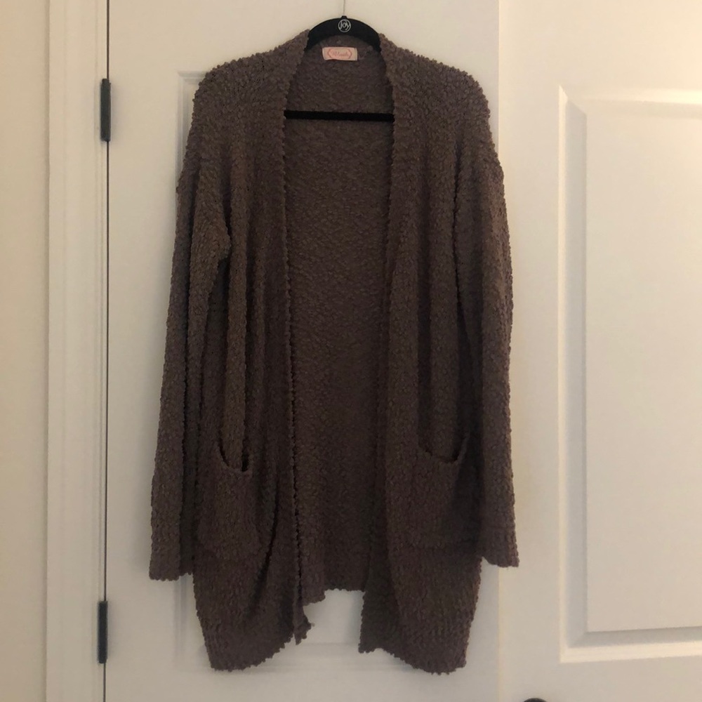 boho long brown cardigan